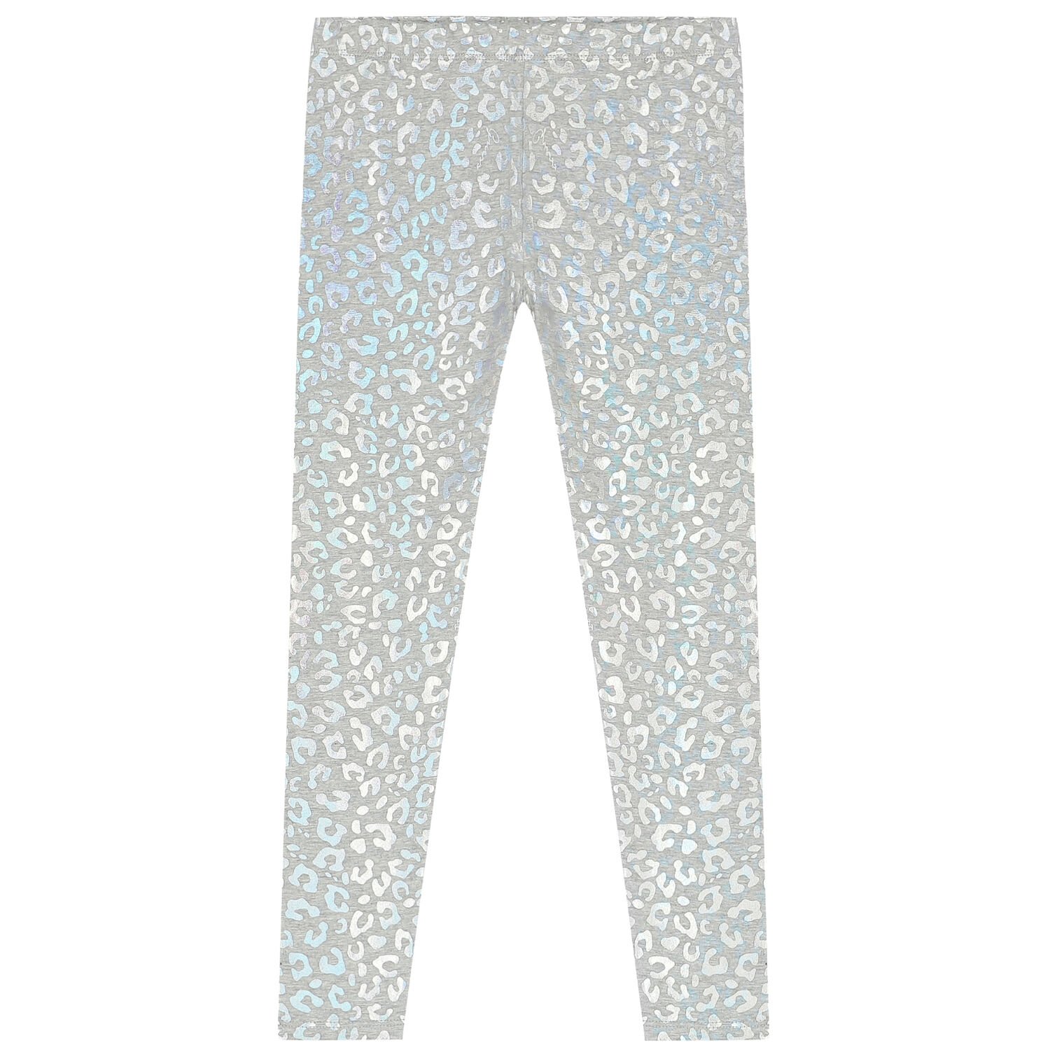 Girls Grey & Silver Animal Print Leggings, 1, hi-res
