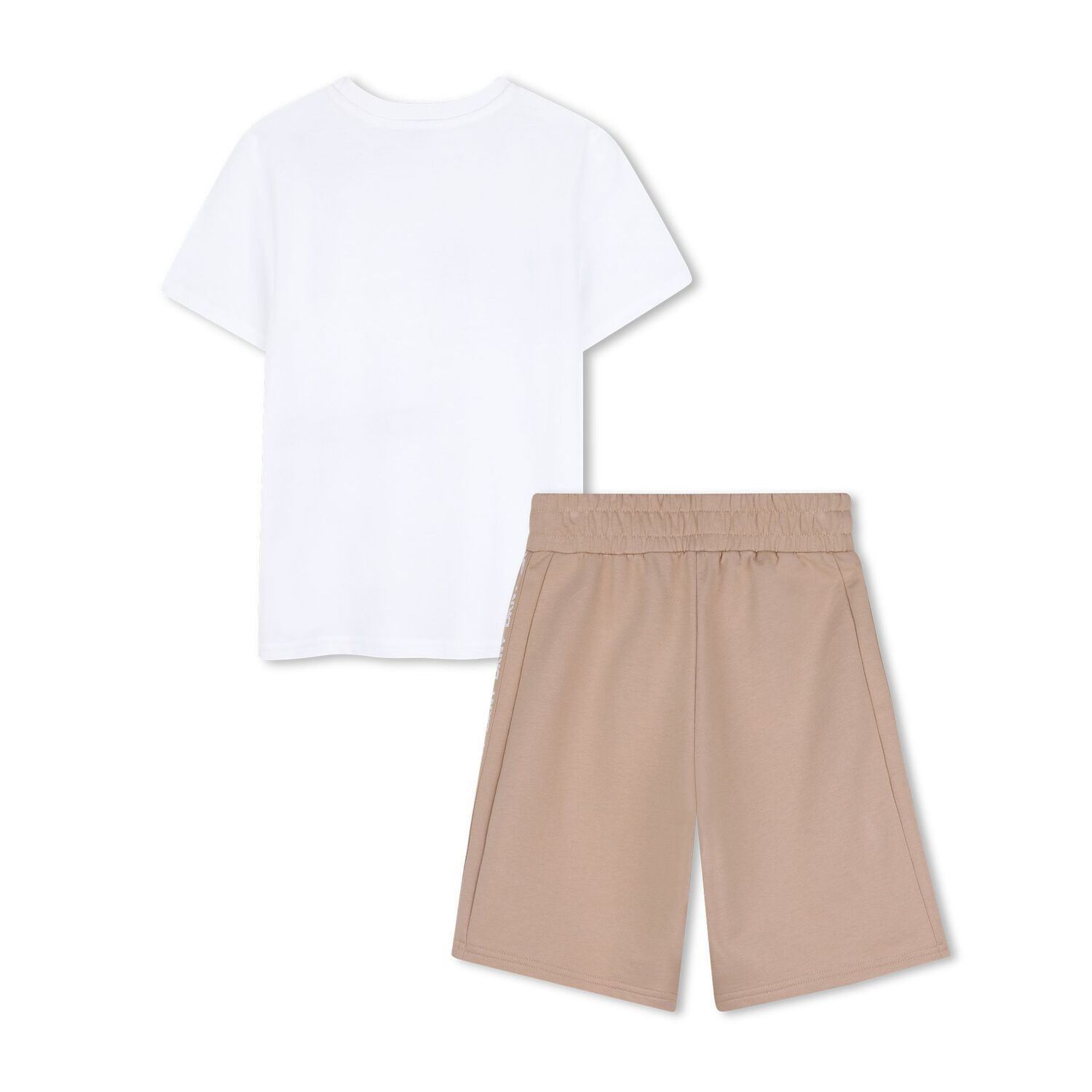 Boys White & Beige Logo Shorts Set, 1, hi-res