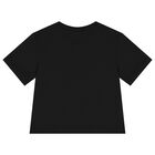 Girls Black Logo Sequin T-Shirt, 2, hi-res