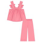 Girls Pink 3D Flower Trousers Set, 1, hi-res