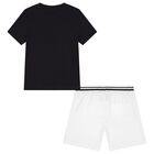 Boys Black & White Logo Shorts Set, 1, hi-res