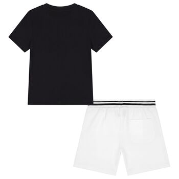 Boys Black & White Logo Shorts Set