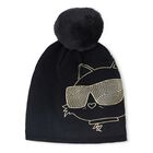 Girls Black Choupette Knitted Hat, 1, hi-res