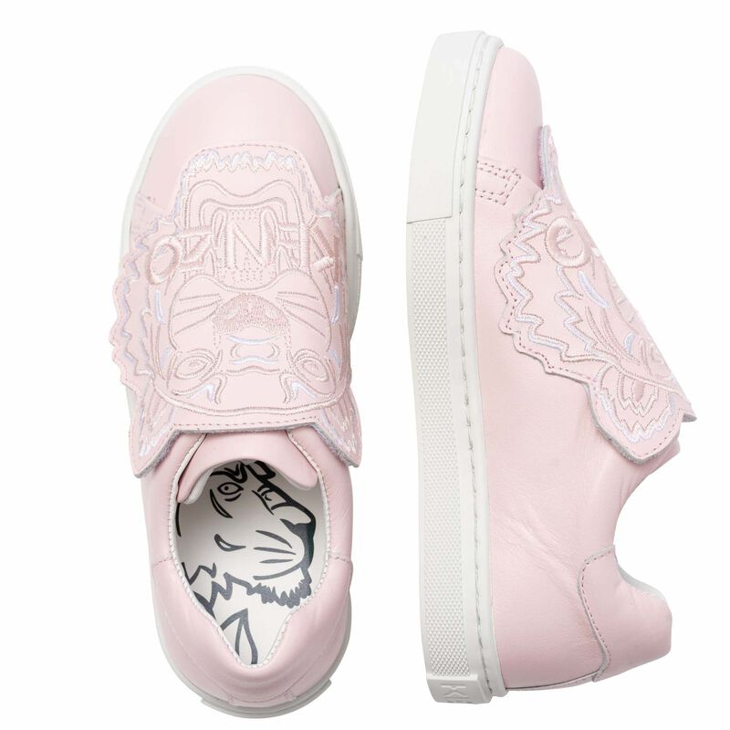 Girls Pink Leather Tiger Trainers, 1, hi-res image number null