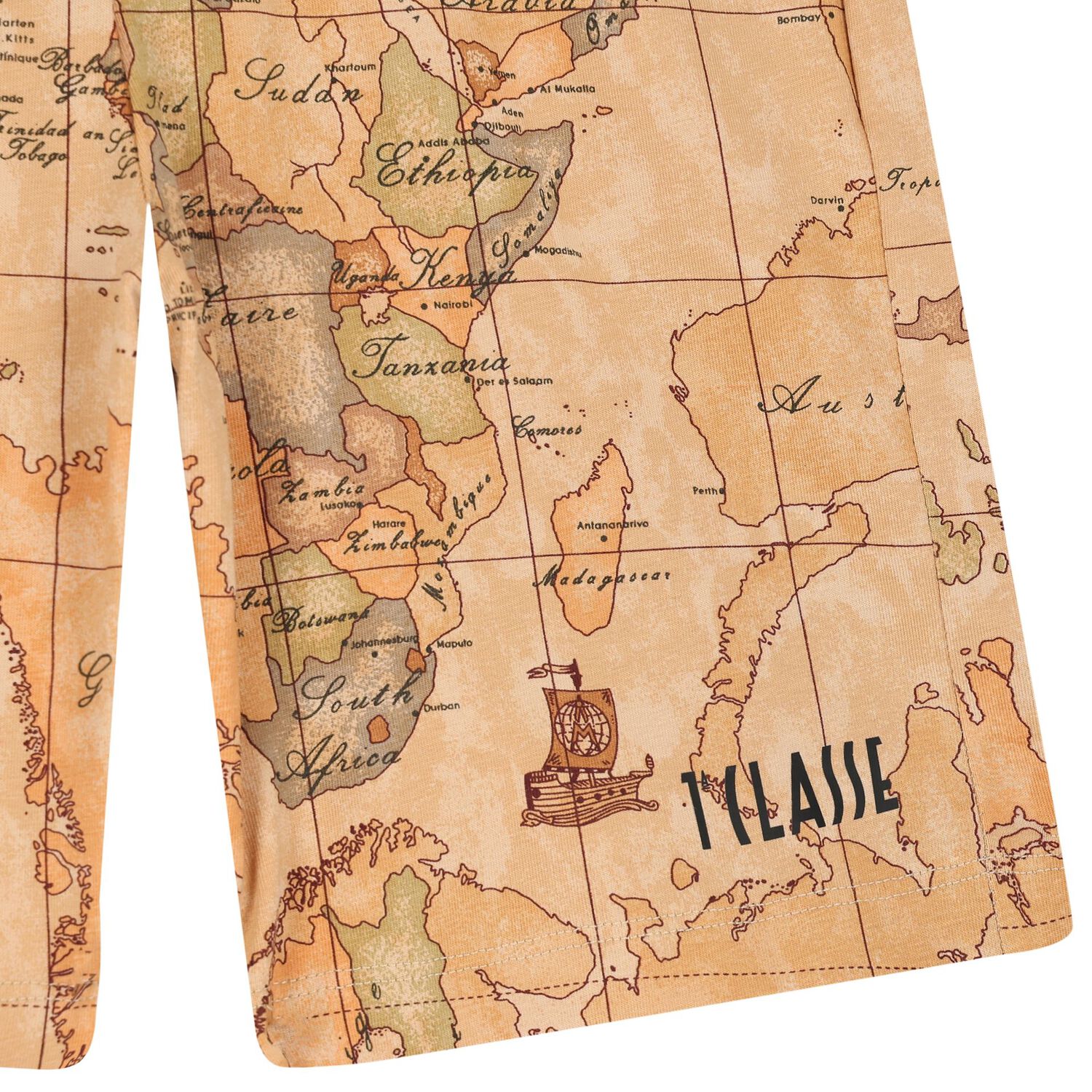 Boys Beige Geo Map Shorts, 1, hi-res image number null
