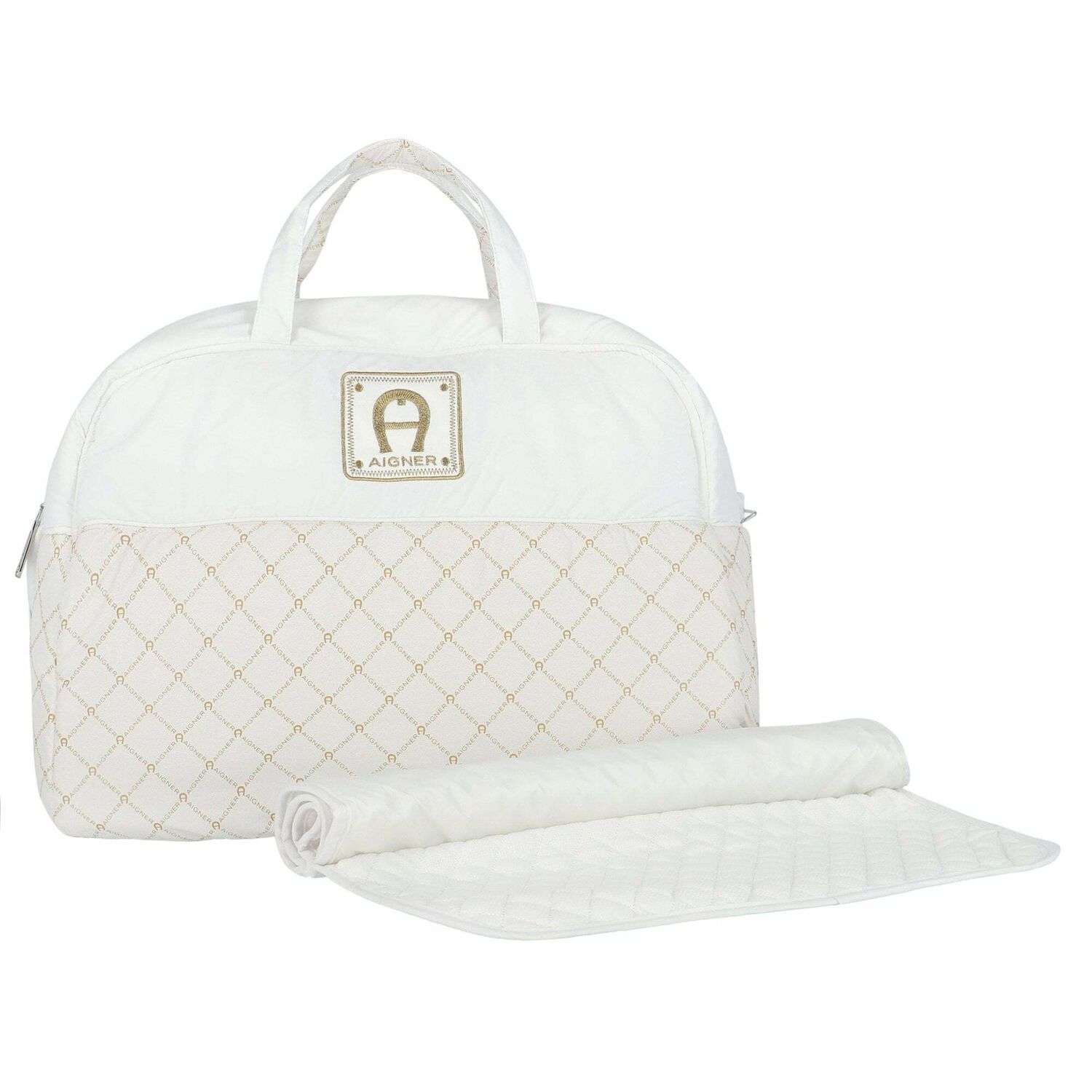 Ivory & Gold Logo Baby Changing Bag, 1, hi-res