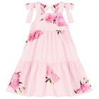 Girls Pink Bow Peony Dress, 1, hi-res