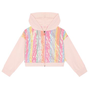 Girls Pink Sequin Hooded Zip Up Top