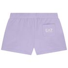 Girls White & Purple Logo Shorts Set, 2, hi-res