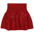 Girls Red Embellished Sequin Skirt Set, 1, hi-res