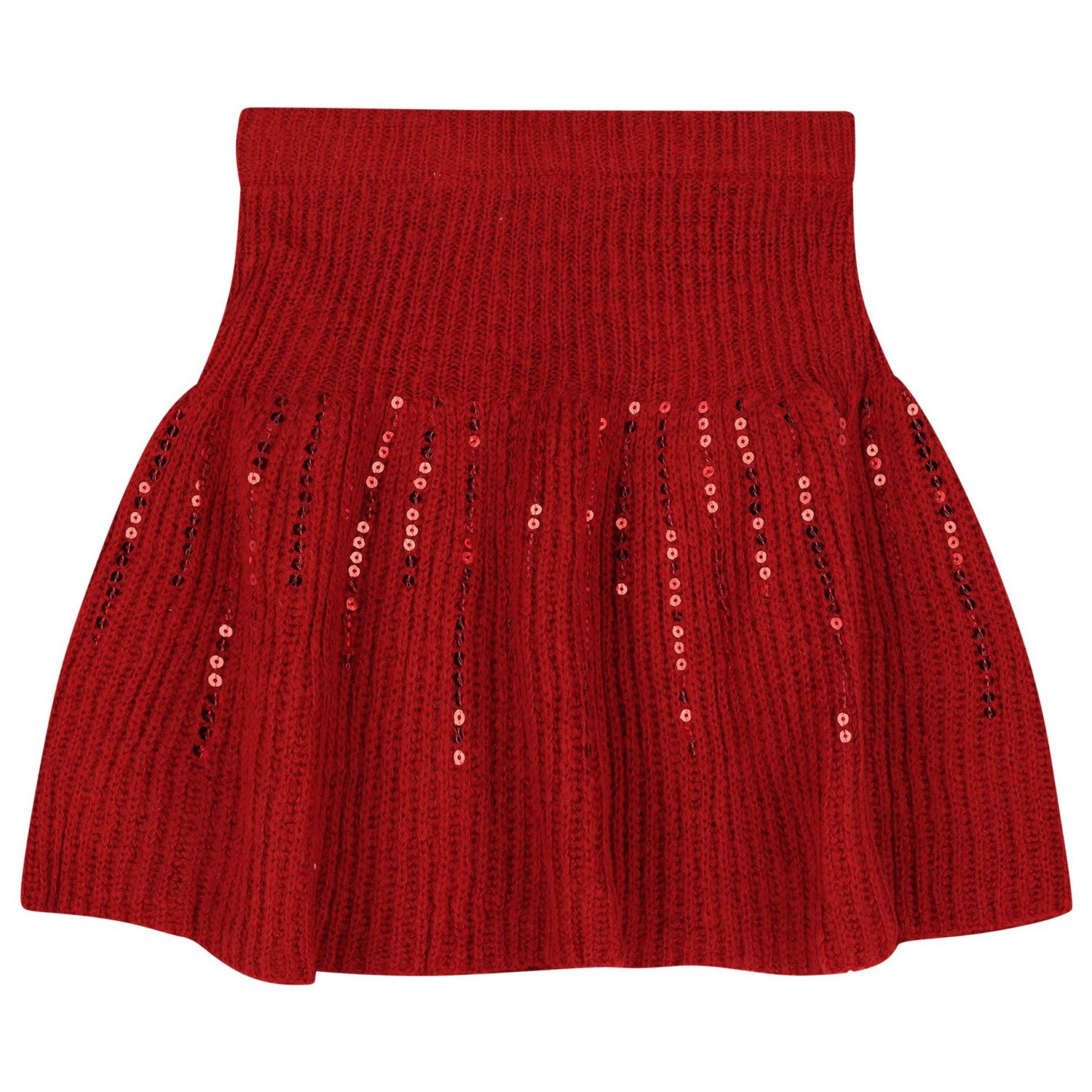 Girls Red Embellished Sequin Skirt Set, 1, hi-res