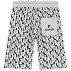 Younger Boys White & Grey Logo Bermuda Shorts, 1, hi-res