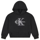 Girls Black Logo Hooded Top, 1, hi-res