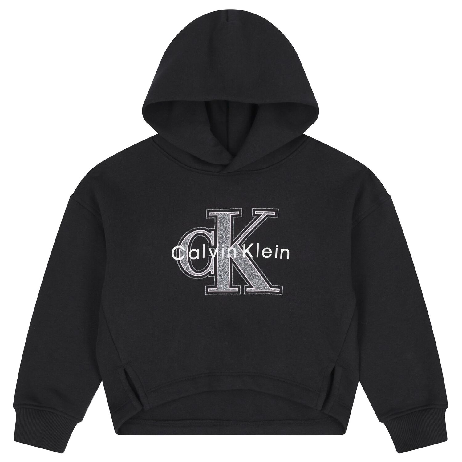 Girls Black Logo Hooded Top, 1, hi-res