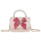 Girls Ivory & Pink Tweed Bow Bag, 1, hi-res