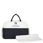 White & Navy Blue Logo Baby Changing Bag, 2, hi-res