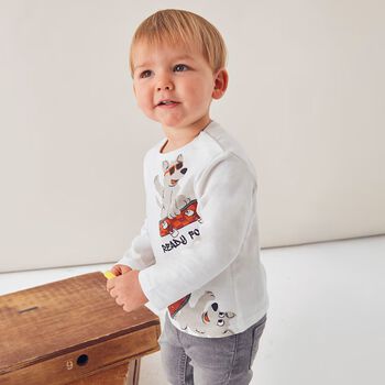 Younger Boys White Dogs Long Sleeve Top