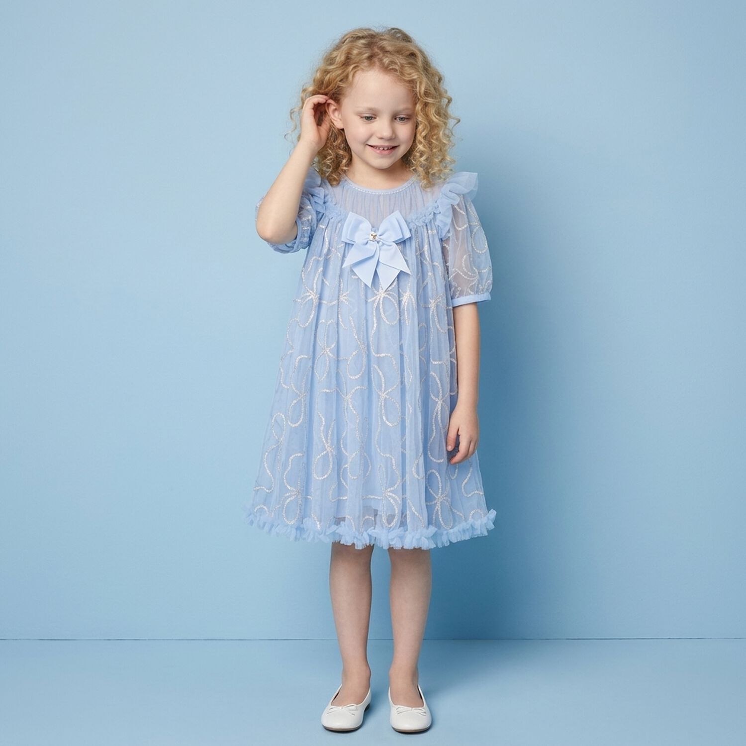 Girls Blue Embellished Tulle Dress, 2, hi-res