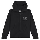 Boys Black Logo Hooded Zip Up Top, 1, hi-res