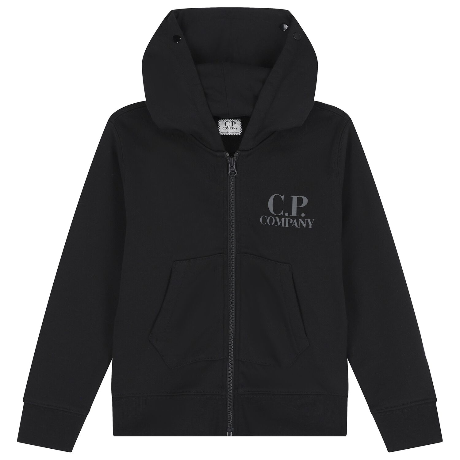 Boys Black Logo Hooded Zip Up Top, 1, hi-res
