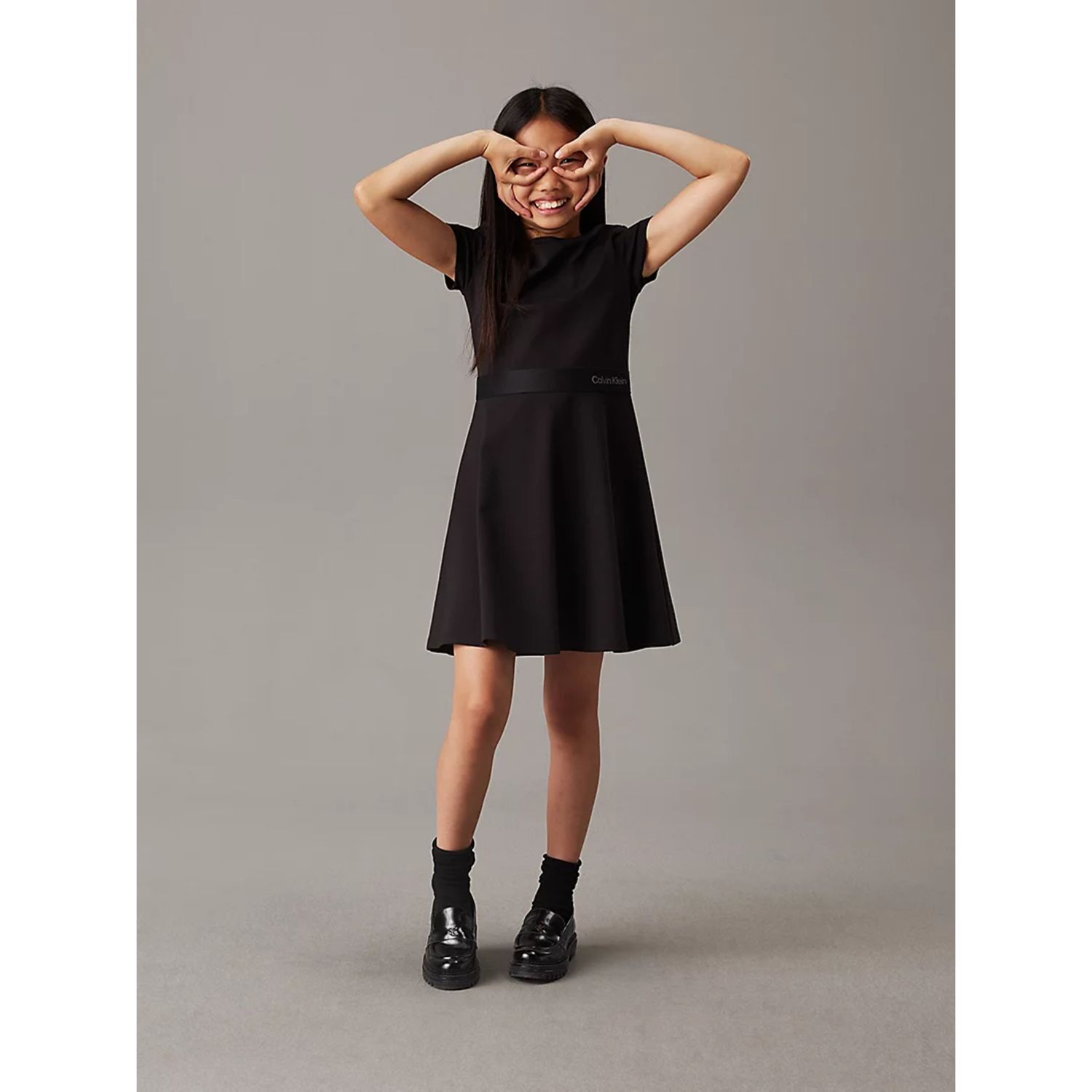 Girls Black Logo Dress, 1, hi-res