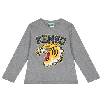 Boys Grey Tiger Logo Long Sleeve Top