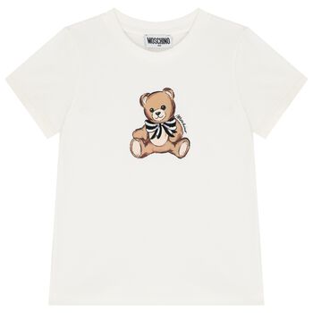 Girls White Teddy Bear Logo T-Shirt