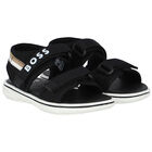 Boys Black Logo Sandals, 2, hi-res