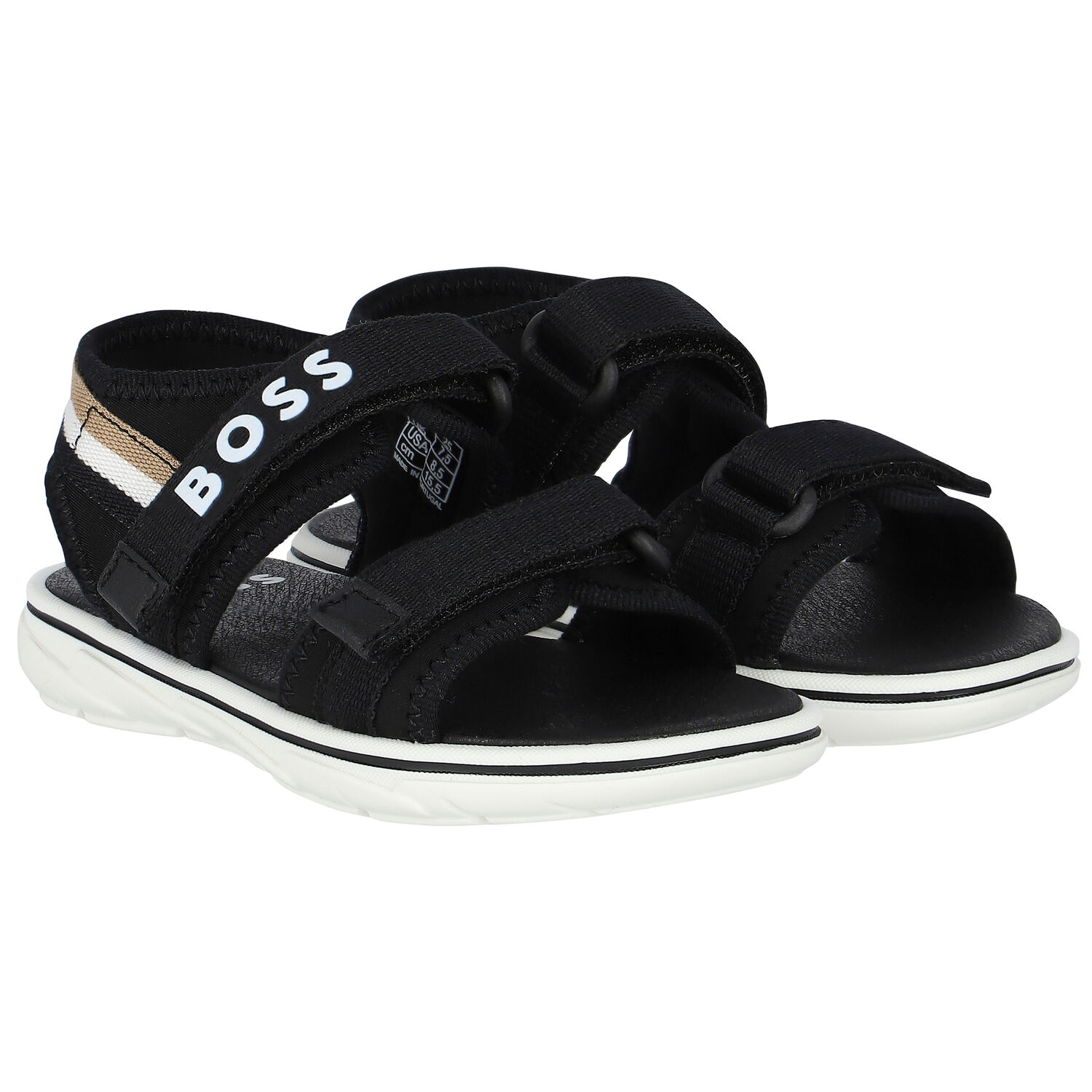 Boys Black Logo Sandals, 2, hi-res