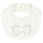 Baby Girls Ivory & Gold Bow Bib, 1, hi-res