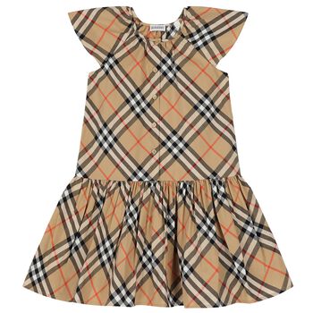 Girls Beige Check Dress