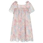 Girls Pink, Blue & Green Floral Lace Dress , 1, hi-res