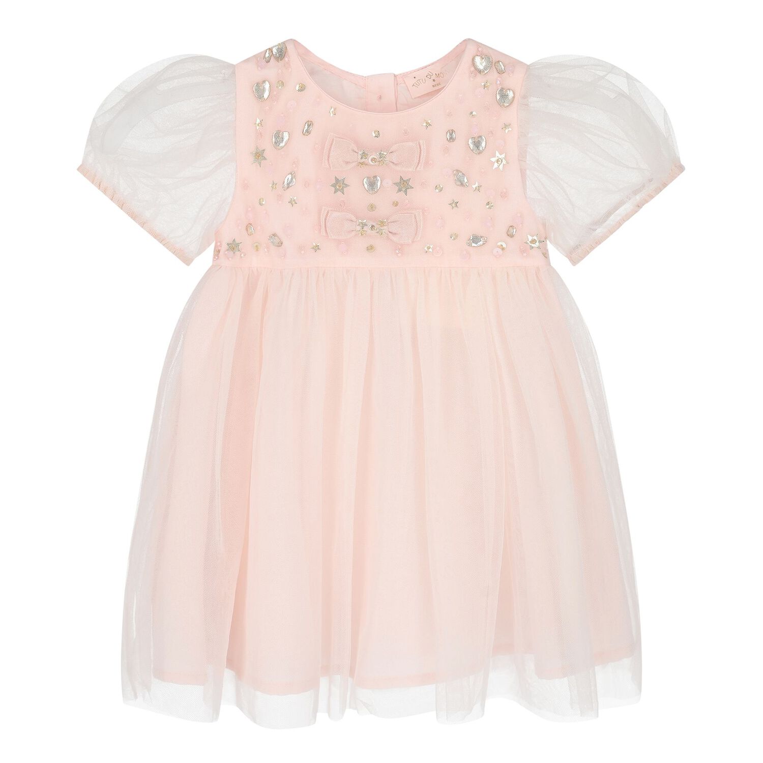 Baby Girls Pink Embellished Crystal Tulle Dress Set, 1, hi-res