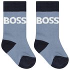 Baby Boys Blue Logo Socks ( 3-Pack ), 2, hi-res