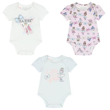 Baby Girls White, Grey & Purple Bodysuits ( 3-Pack )