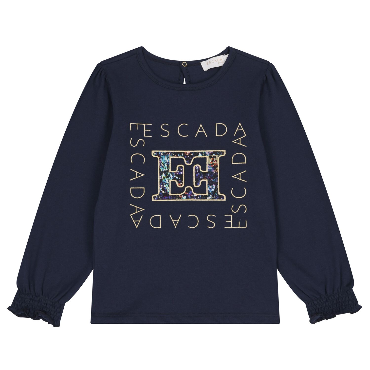 Girls Navy Blue Logo Long Sleeve Top, 2, hi-res
