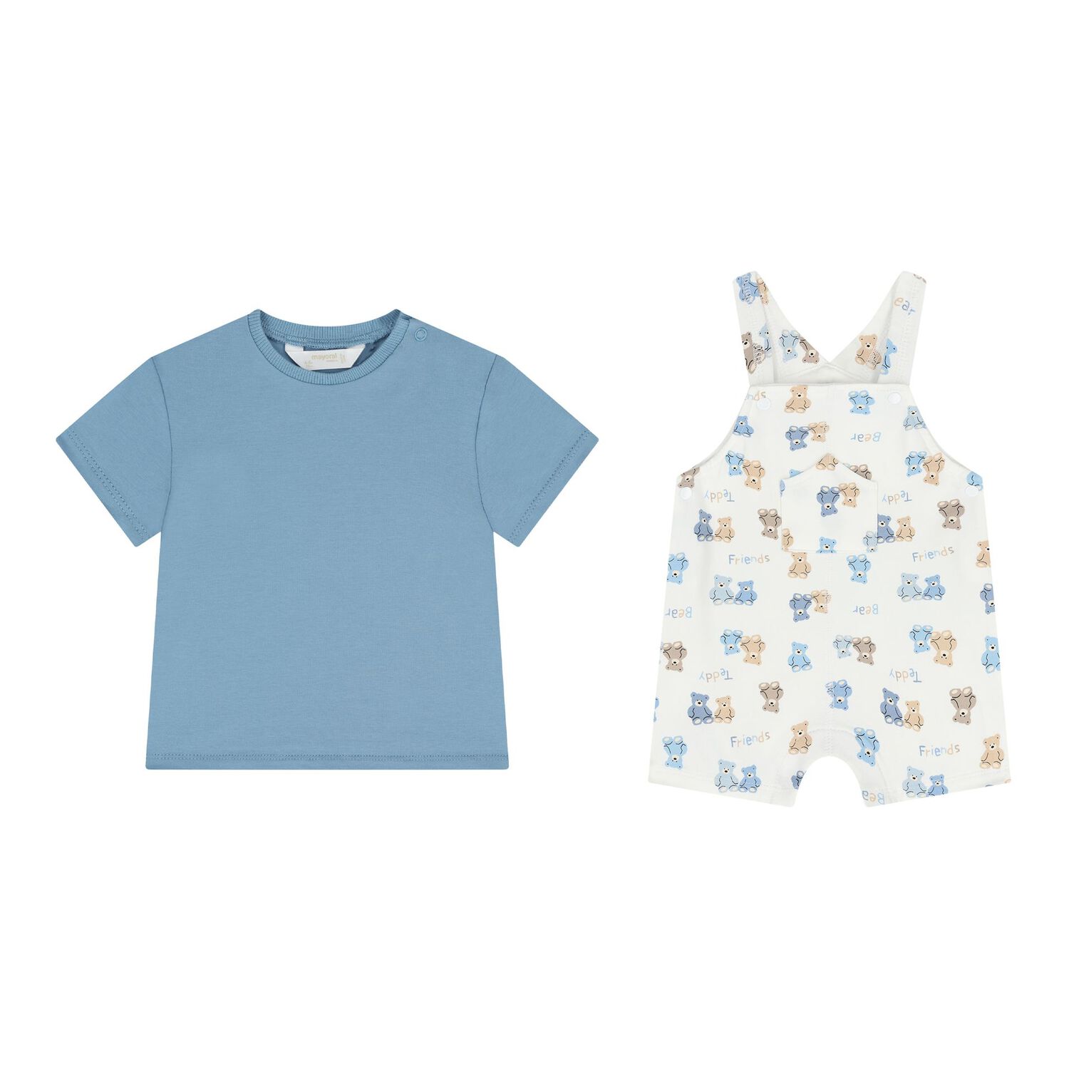 Baby Boys Blue & White Dungaree Set, 2, hi-res
