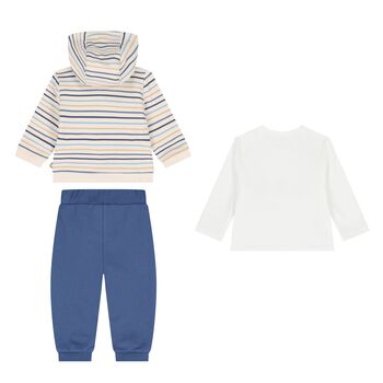 Baby Boys Blue, White & Beige Tracksuit Set (3 Piece)