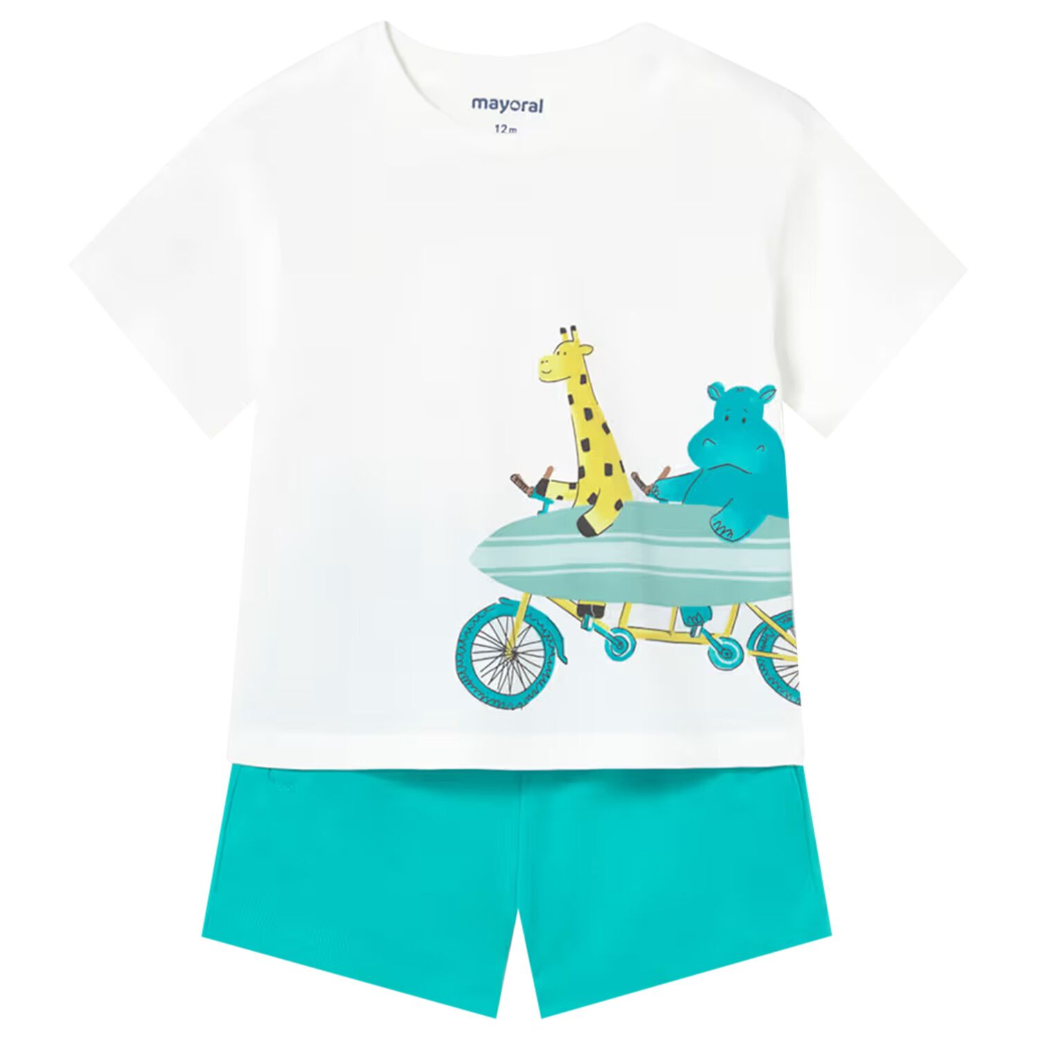 Younger Boys White & Aqua Shorts Set, 3, hi-res