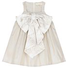 Girls Metallic Gold & White Geo Map Bow Dress, 1, hi-res