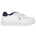 Boys White & Navy Blue Logo Trainers, 2, hi-res