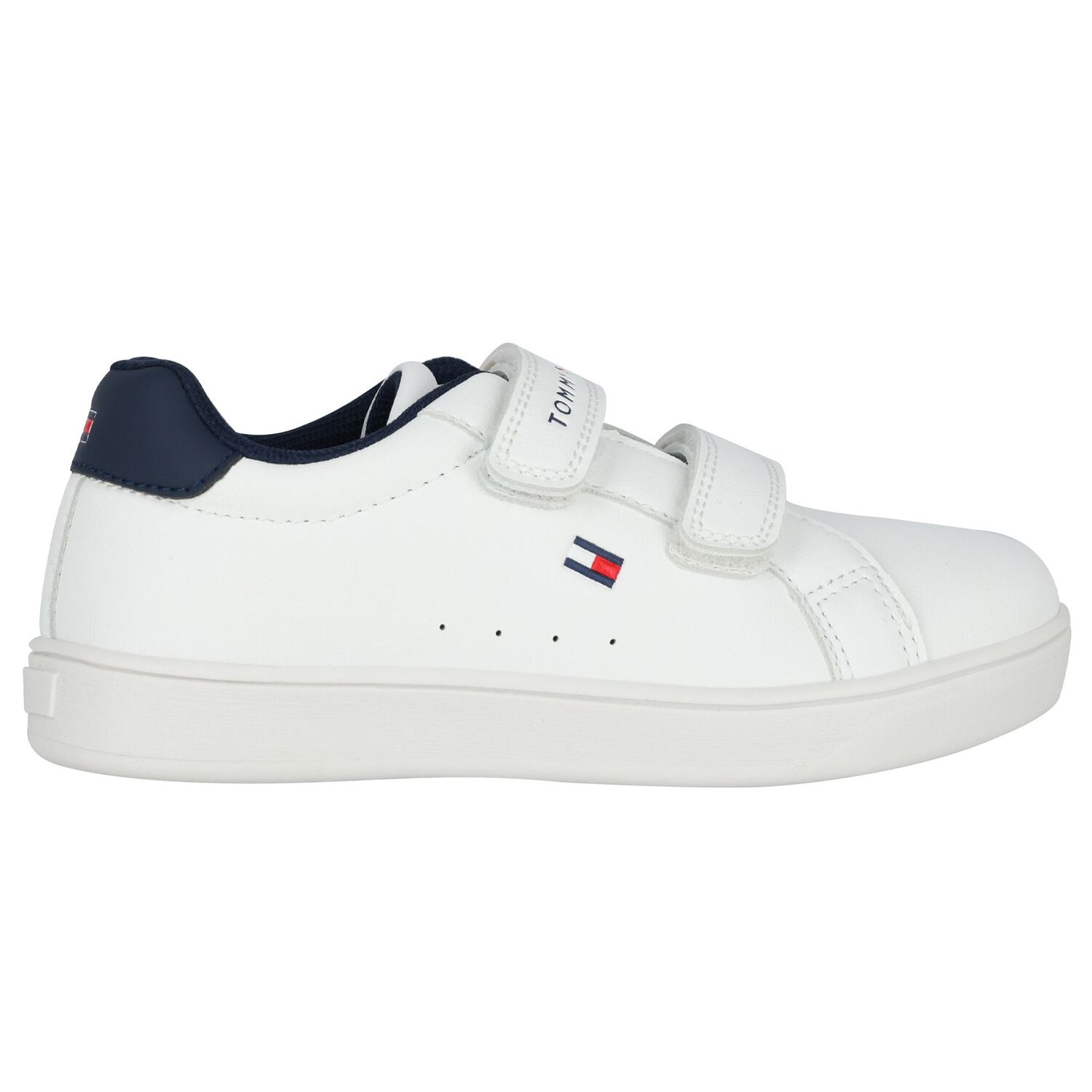 Boys White & Navy Blue Logo Trainers, 2, hi-res