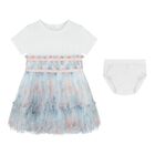 Baby Girls White & Blue Logo Tulle Dress Set, 1, hi-res