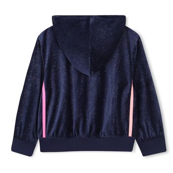 Girls Navy Blue & Pink Hooded Zip Up Top 