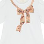 Girls White & Beige Bow Logo Dress, 2, hi-res
