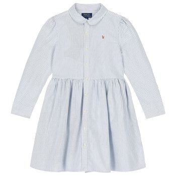 Girls Blue Striped Shirt Dress