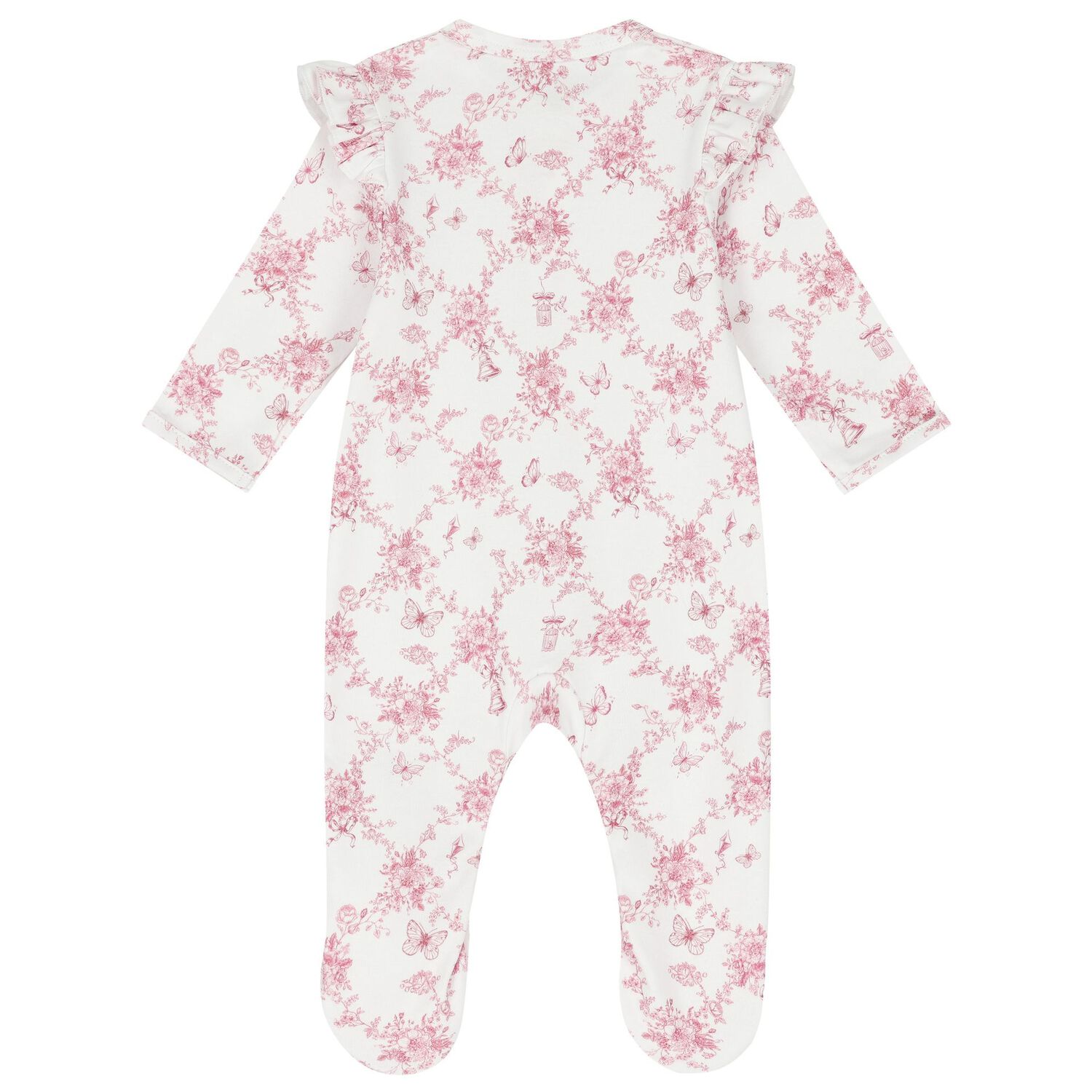 Baby Girls White & Pink Floral & Butterflies Babygrow, 1, hi-res