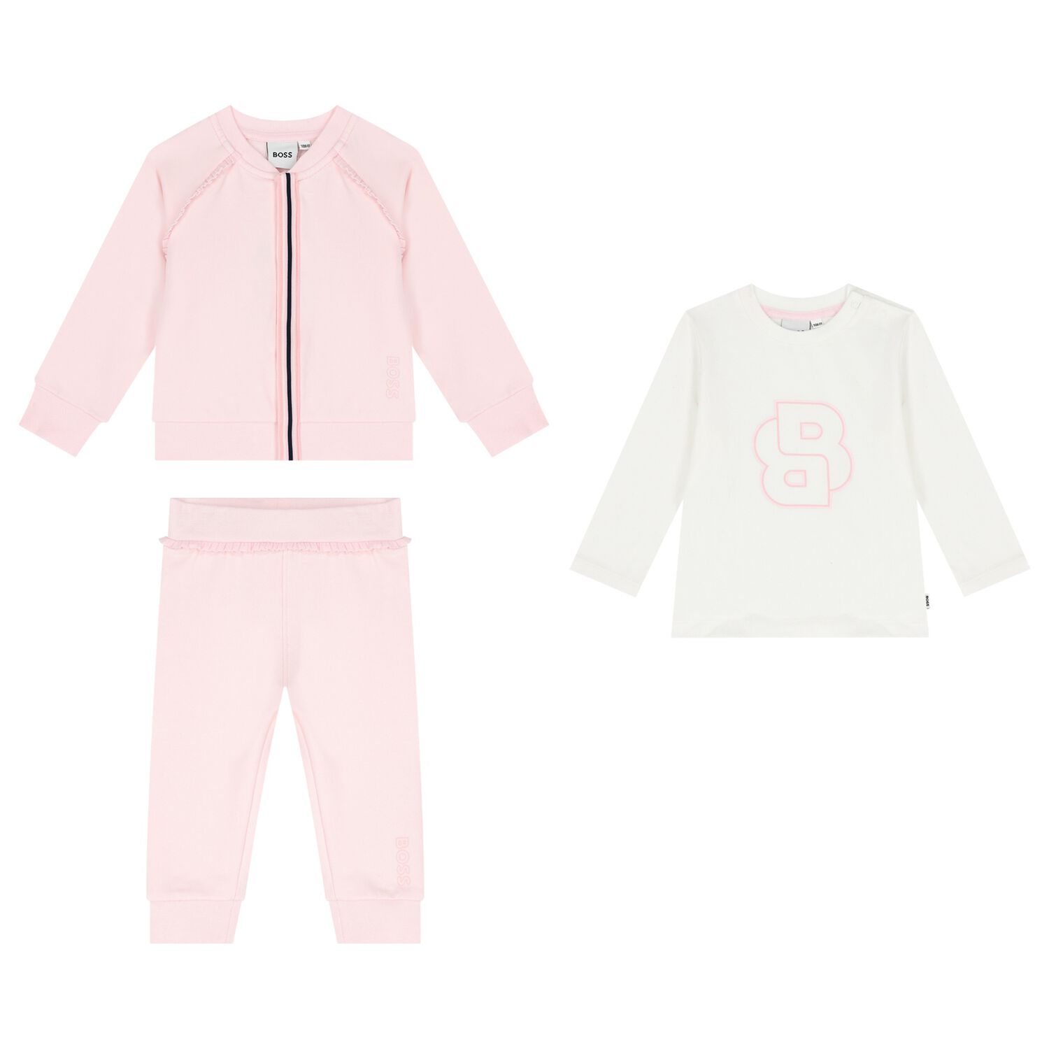 Baby Girls Pink & White Tracksuit Set, 1, hi-res