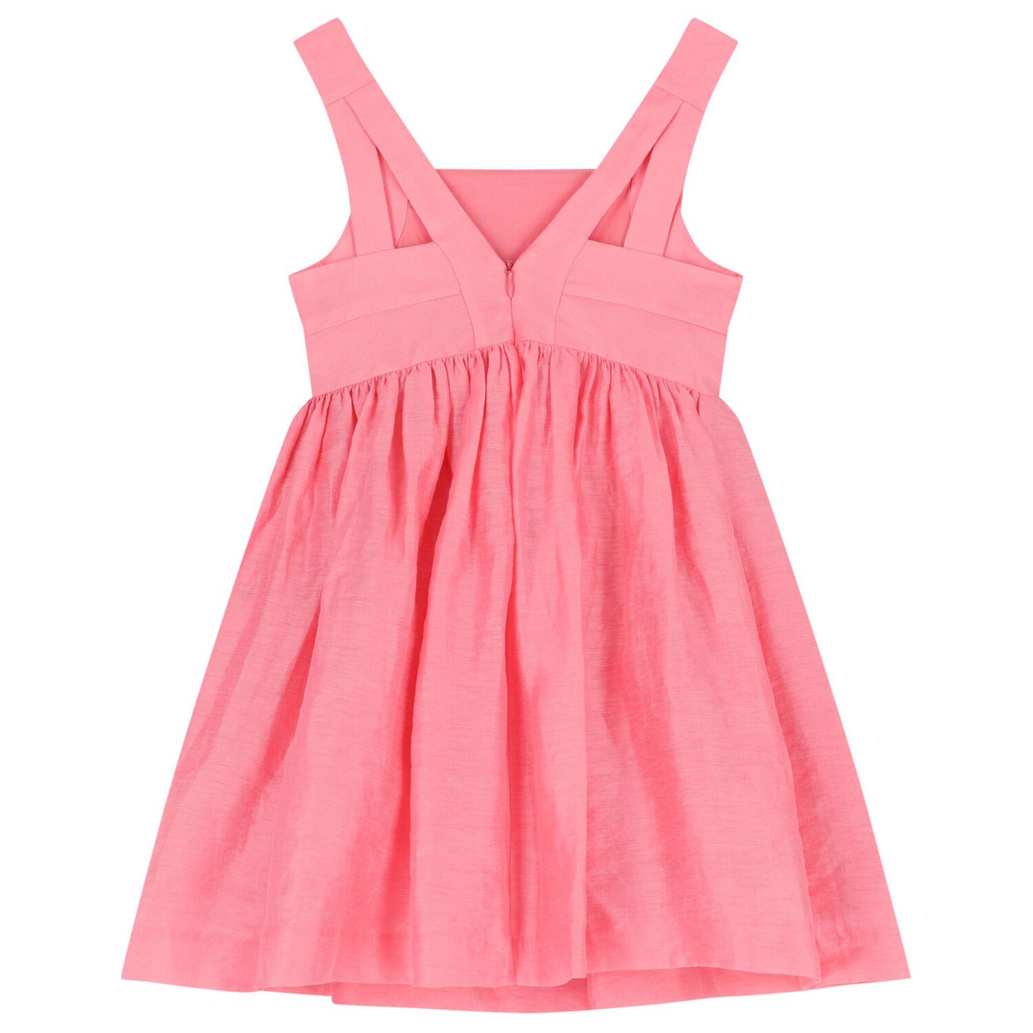 Girls Pink Flower Linen Dress, 1, hi-res
