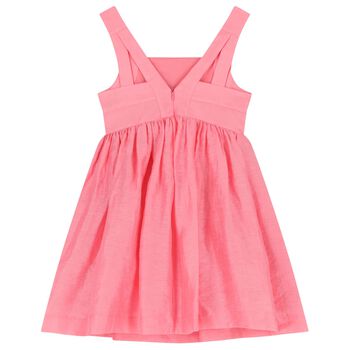 Girls Pink Flower Linen Dress